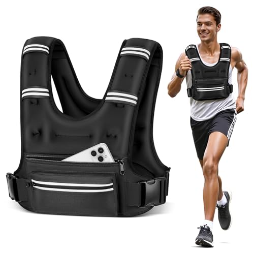 Weighted Vests for Women Men, 8 12 16 20 lb Weighted Vest with Storage Pockets, Rucking Vest with Reflective Stripe, Adjustable Straps Weight Vest for Running, Walking, Workout, Training - color: Black, size: 16 lb