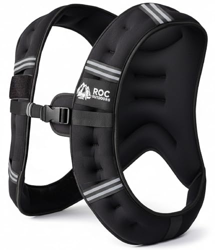 Roc Outdoors Weighted Vest W/ Rub-Free Technology for Woman and Men, 5lb/10lb/15lb/20lb/30lb Weight Vest with Reflective Stripe for Workout, Strength Training, Running, Walking, Fitness, Weight Training, Weight Loss, Weightlifting