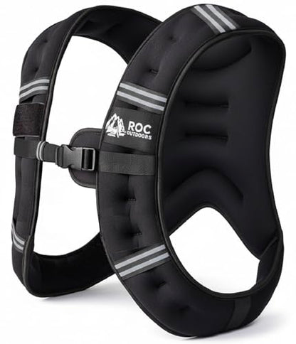 Roc Outdoors Weighted Vest W/ Rub-Free Technology for Woman and Men, 5lb/10lb/15lb/20lb/30lb Weight Vest with Reflective Stripe for Workout, Strength Training, Running, Walking, Fitness, Weight Training, Weight Loss, Weightlifting