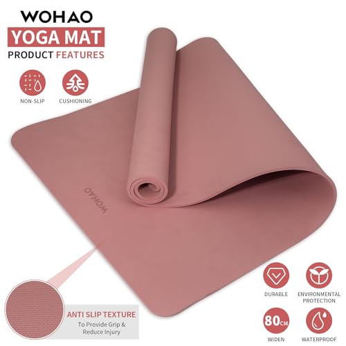 Extra Wide & Thick 8mm Yoga Mat, 72"x31.5" - color: Dull Pink