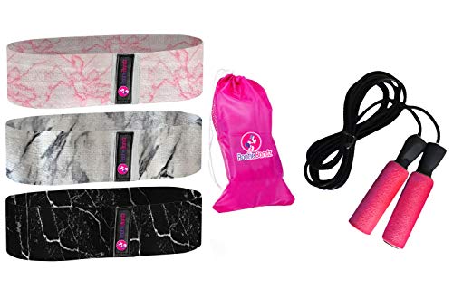 Bootie Bandz Resistance Marble Print for Legs and Butt Exercise Non Slip Elastic, 3 Levels Workout Loop Bands for Women Sports Fitness Bands for Squat Glute Hip Training (Pack of 3) White,Pink,Black