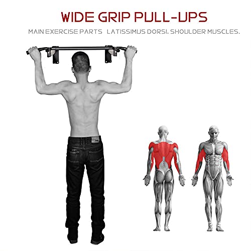 Wall Mounted Pull Up Bar and Dip Station, Heavy Duty Chin Up Bar Supports to 440Lbs, Multifunction Exercise Bar for Indoor Home Workout