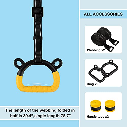 Kids Gymnastic Rings Pull up Rings for Chlidren Exercise,Indoor Gym Ring,Kids Gymnastics Rings with Adjustable Straps,Load Bearing 220lb(NO Bar) - color: Yellow-1
