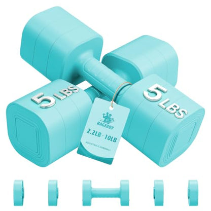 Ragebby Adjustable Dumbbell Set of 2, Weights for Men and Women at Home - color: MINT BLUE, style: 10LB(5LB Pair)