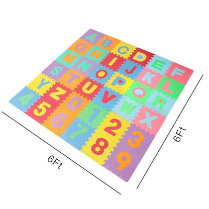Easy Playhouse Soft Foam Floor Puzzle Tiles for Children, Non-Toxic EVA 36 Interlocking Foam Tiles with 24 Borders for Playroom, Nursery or Gym, Numbers and Letters