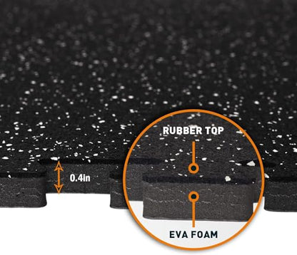 0.46" Thick 48 Sq Ft Rubber Top High Density EVA Foam Exercise Gym Mats 12 Pcs - Interlocking Puzzle Floor Tiles for Home Gym Heavy Workout Equipment Flooring - 24 x 24in Tile, Black & White