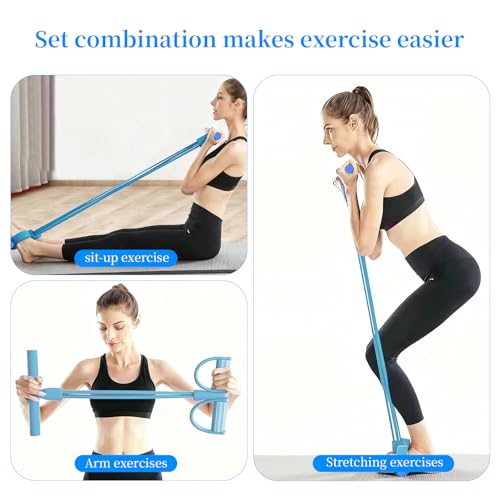2 Pack 8-Tube Pedal Resistance Bands, Elastic Sit-Up Pull Rope with Handles for Abdomen, Waist, Arm and Leg Stretching, Home Gym Fitness Workout (Blue/Purple)