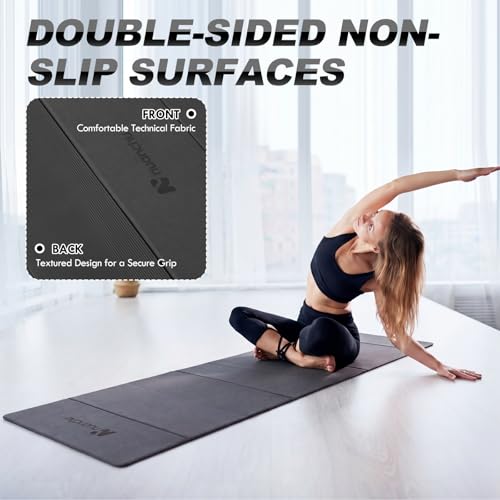 Nuanchu 3 Packs Foldable Yoga Mat Yoga Gift Non-slip Fitness Pilates Mats 6mm Thick with Strap Poe Material 69 x 24 x 0.24" Lightweight Multi-purpose Workout Mats for Exercise Home Travel - color: Black