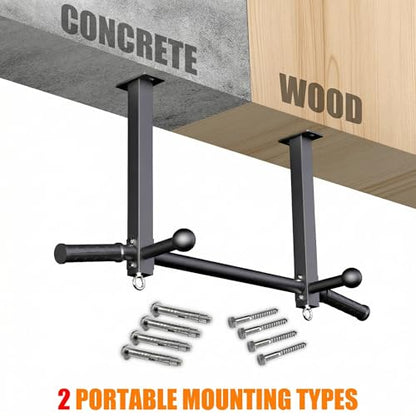 Pull Up Bar Ceiling Mount, 600LBS Heavy Duty Multi Grip Chin Up Bar, 16" Rafter PullUp Bar, Ceiling Beam for Gym/Garage/Basement with Ball Finger & Round Anchors, Easy to Install-Black
