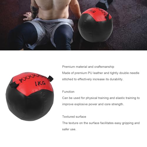Sturdy Workout Wall Ball with Textured Surface for Easy Grip for Multifunctional Fitness Training, Builds Power, 2.2lb 1KG PU Leather Weighted Wall Ball