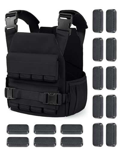 Blue Quartz 40 lb Weighted Vest for Men - Adjustable 0-40 lb with 16 Iron Weight, Heavy-Duty for Strength Training, Running and Walking - Weighted Vest with Removable Weights - color: Black