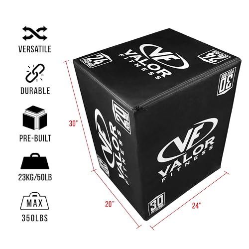 Valor Fitness Soft Plyobox – Foam Padded Plyometric Box for Strength and Conditioning Training, 20” x 24” x 30” for Jumping, Box Jumps & Home Gym Workout