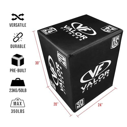 Valor Fitness Soft Plyobox – Foam Padded Plyometric Box for Strength and Conditioning Training, 20” x 24” x 30” for Jumping, Box Jumps & Home Gym Workout
