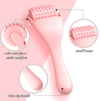 2 Pcs Muscle Roller Gift Fascia Stick Cellulite Face Muscle Body Massage Roller Massage Tool for Relief Neck Arm Back Leg Body Deep Release(Pink,Silicone)