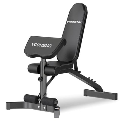 Muti-functional Adjustable Weight Bench/Workout Bench with Barbell Rack Set for Home Gym, Upright Incline Flat Exercise Benches with Preacher Pad