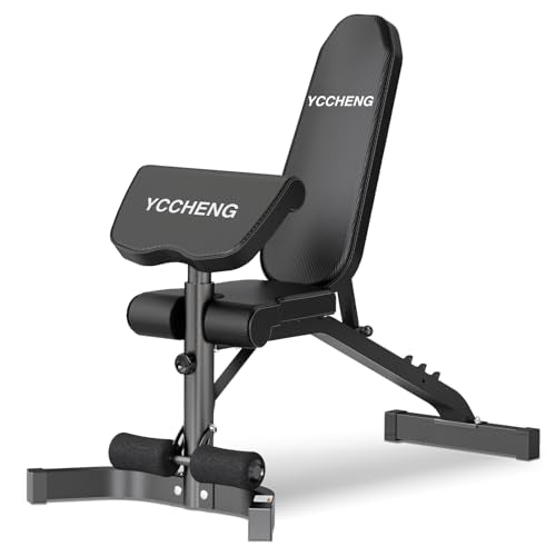 Muti-functional Adjustable Weight Bench/Workout Bench with Barbell Rack Set for Home Gym, Upright Incline Flat Exercise Benches with Preacher Pad