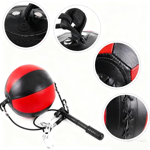 Double End Punching Bag Boxing Striking for Training - Speed Ended Set Includes 3 Reflex Ball Headband and Pump- Portable MMA - color: Red