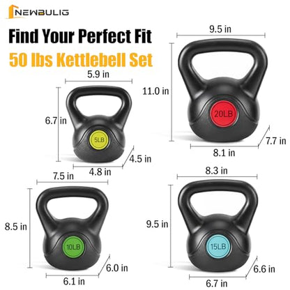 NEWBULIG Hard Kettlebell Set, Strength Training Kettlebells, Fitness Equipment, Durable Concrete Core, HDPE Shell, Multi-Level Workout Equipment for Home Gym & Outdoor