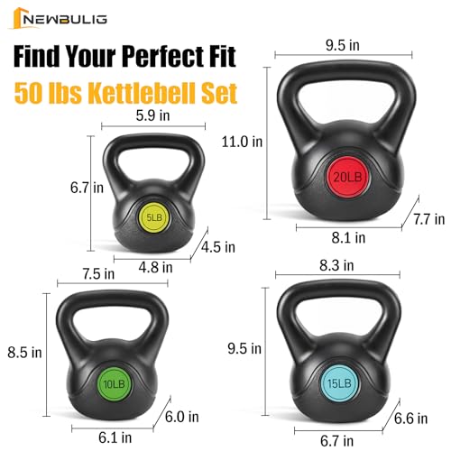 NEWBULIG Hard Kettlebell Set, Strength Training Kettlebells Sets | Durable Concrete Core, HDPE Shell, Multi-Level Workout Fitness Equipment for Home Gym & Outdoor