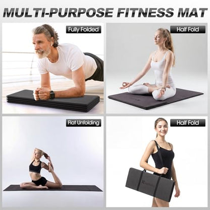 Nuanchu 3 Packs Foldable Yoga Mat Yoga Gift Non-slip Fitness Pilates Mats 6mm Thick with Strap Poe Material 69 x 24 x 0.24" Lightweight Multi-purpose Workout Mats for Exercise Home Travel - color: Black