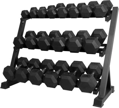 RitFit Rubber Coated Hex Dumbbell Set with Rack, 5-780LB for Home Gym Strength Training, Anti-Slip Knurled Handle, Hexagon Anti-Roll, Heavy-Duty Storage Rack - style: 540 LB Set（10-50LB)