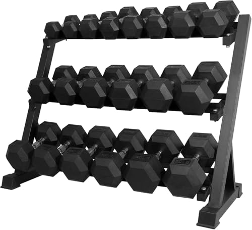 RitFit Rubber Coated Hex Dumbbell Set with Rack, 5-780LB for Home Gym Strength Training, Anti-Slip Knurled Handle, Hexagon Anti-Roll, Heavy-Duty Storage Rack - style: 540 LB Set（10-50LB)