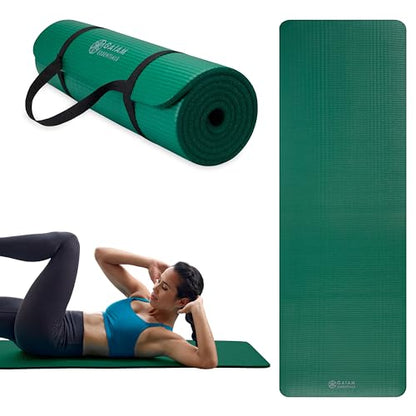 Gaiam Yoga Mat, Pilates & Exercise Mat, Thick Mat 2/5" (10mm) Workout Mat with Easy-Cinch Carrying Strap for Home & Gym Workouts - color: Green