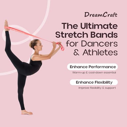 Ballet Stretch Bands for Exercise - Dancer Stretching Bands & Gymnastics Stretch Bands, Ballet Bands for Stretching & Long Resistance Bands, Foot Stretcher Ballet and Exercise Bands for Women - Pink