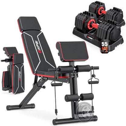 GIKPAL Adjustable Weight Bench - Workout Bench Press for Home Gym - color: Plus 10-Gear 55LB Pair