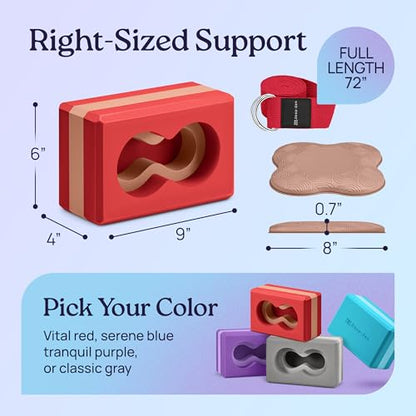 Deep-Zen® Yoga Blocks Wrist Support; Yoga Blocks 2 Pack with Knee Pads and Strap to Put Less Weight on Wrists; Durable, Versatile Yoga Brick Exercise Block Set, Blocks Yoga - color: Red