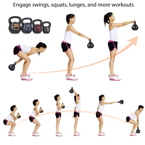 4-Piece Kettlebells Weights Set, Wide Grip Strength Training Soft Kettlebell, Exercise Fitness Concrete Weight, Full Body HIIT Workout, Weights for Women at Home 5 lbs 10 lbs 15 lbs and 20 lbs lb Dumbbells
