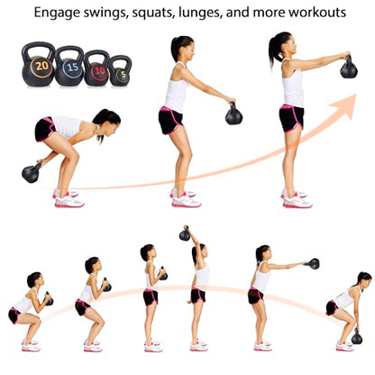 4-Piece Kettlebells Weights Set, Wide Grip Strength Training Soft Kettlebell, Exercise Fitness Concrete Weight, Full Body HIIT Workout, Weights for Women at Home 5 lbs 10 lbs 15 lbs and 20 lbs lb Dumbbells