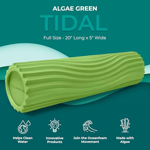 Tidal Roller - Algae Green - Muscle Massage Foam Roller for Back Pain & Stretching - Firm and Ergonomic Wide Wave Textured - Yoga, Athletics, & Wellness - Full Size, 20" x 5" - color: Algae Green