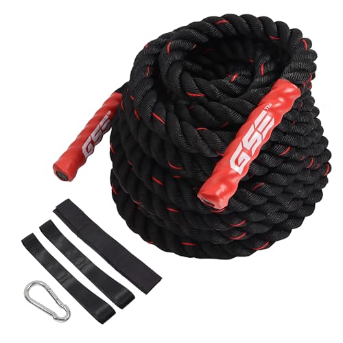 GSE Games & Sports Expert Gym Battle Rope, Heavy-Duty Workout Ropes for Indoor & Outdoor Workout, Exercise Rope for Strength Training - 30,40,50 Feet Lengths Available - color: Black&Red, size: 30ft x 2"