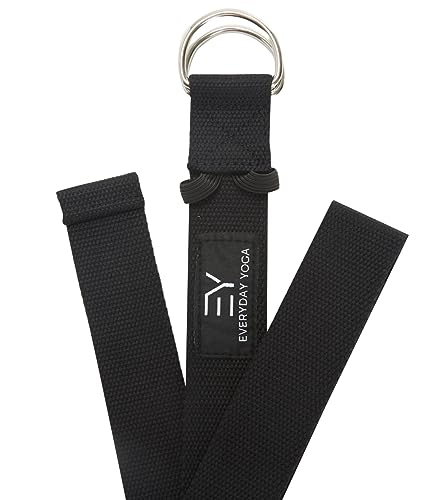Everyday Yoga Strap with Metal D-Ring - Durable Stretching Strap for Yoga, Pilates, Flexibility & Physical Therapy (6ft, 8ft, 10ft) - color: Black, size: 6 Foot