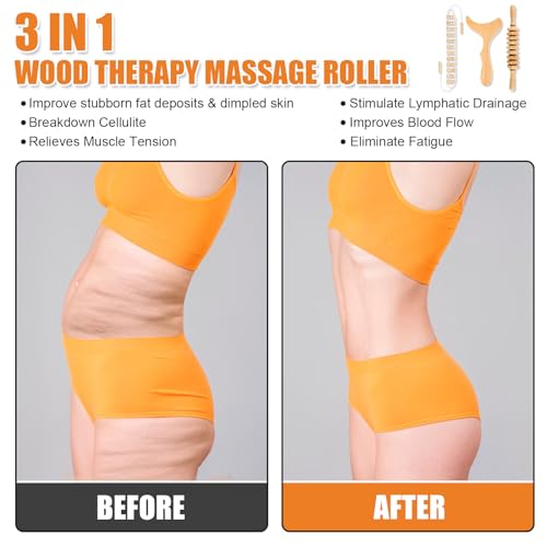 KintKita 3 in 1 Wood Therapy Massage Tool,Wooden Lymphatic Drainage Massager Maderoterapia Kit Professional Body Cellulite Massager for Body Sculpting,Contouring,Relief Muscle,Anti-Cellulite - style: Back Massager+Roller Stick+Contouring Board