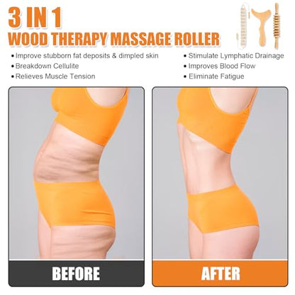 KintKita 3 in 1 Wood Therapy Massage Tool,Wooden Lymphatic Drainage Massager Maderoterapia Kit Professional Body Cellulite Massager for Body Sculpting,Contouring,Relief Muscle,Anti-Cellulite - style: Back Massager+Roller Stick+Contouring Board