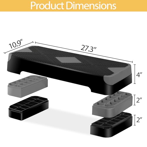 F2C 26.5 Inches Step Aerobics Stepper Platform with 3 Risers, Home Gym Workout Equipment, Fitness Exercise Equipment, Exercise Workout Stepper - color: Grey