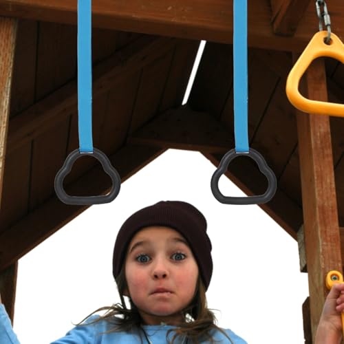 Garneck ’s Gymnastics Rings Set with Non-Slip Straps, Blue Cartoon Design, 0.5m Adjustable Pull up Rings for Home and Outdoor Fitness Training