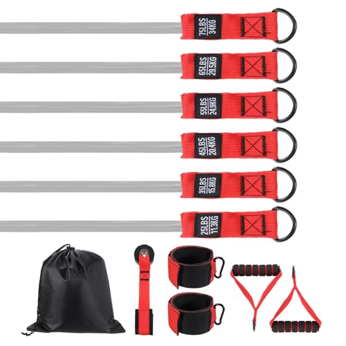 Resistance Bands Set, Bands for Working Out with Door Anchor/Handle/Ankle Strap/Pouch - color: Red & Grey