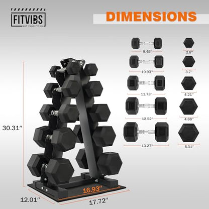 Fitvids Rubber Coated Hex Dumbbell Weight Set and Storage Rack, 100LB Set or 150LB Set, 5-20 lbs Pairs or 5-25 lbs Pairs