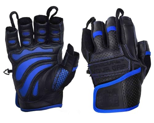 Elite Leather Gym Gloves – Grip & Comfort Design for Weightlifting, Powerlifting, Bodybuilding & Strength Training Workouts for Men & Women - color: Blue, size: Small