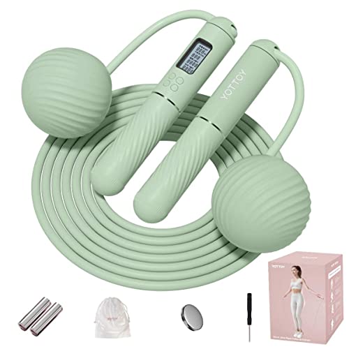YOTTOY Skipping Ropes for Adults -Cordless Counter Jump Rope with Large Cordless Ball-Weighted Jump Rope for Women with LCD Display - color: Green