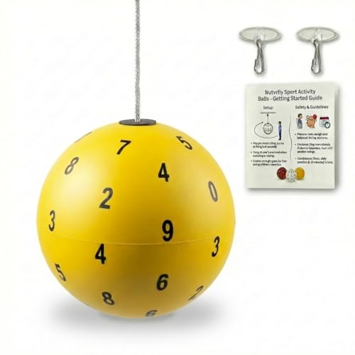 Yellow Marsden Ball for Visual Tracking & Cognitive Drills – Numbered Training Ball on a String with Hooks – High Contrast Vision Tool for Hand Eye Coordination & Reflex Speed