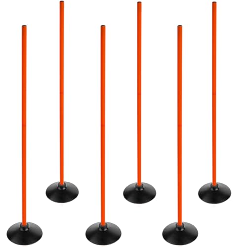 Orange Soccer Agility Poles Set Detachable Sports Trainning Speed Pole Slalom Poles with Rubber Base Sport Traning Equipment - color: Pack of 6, style: 4.9 FT