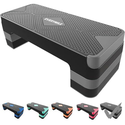 Aerobic Exercise Step, Adjustable Aerobic Stepper for Exercise, Workout Step Platform, Step Up Box, 26.5" Step Deck with 4” 6” 8” Adjustable Height Risers, Women Home Gym Fitness