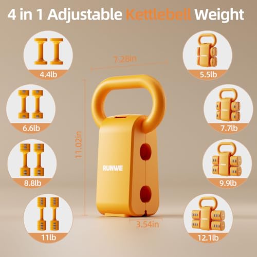 Lightweight Adjustable Dumbbell Kettlebell Set - 4 in 1 Free Weight Set with Kettlebell Grip Converter, Each 2.2 3.3 4.4 5.5lb Quick Change Weight Women Dumbbell Set for Small Spaces Home Gym - color: Adjustable Kettlebell Orange