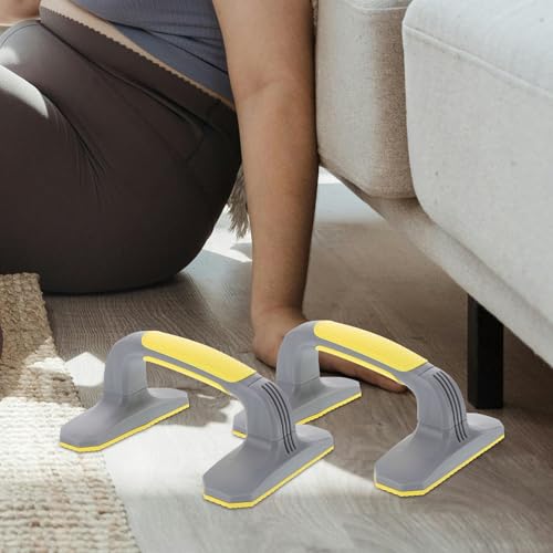 Pushup Bars Handles for Floor, Non-slip Plastic Push up Stands, Ergonomic Home Workout Equipment for Chest and Strength Training, 1 Pair (gray + Yellow)