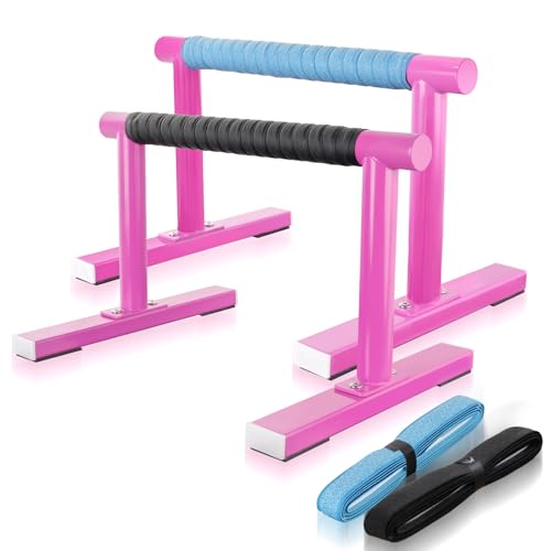 Strength Training Parallettes I-Sit Push Up Bars, Pushup Handles Calisthenics Equipment for Home Workout, Anti-slip Gymnastics Bars, Handstand & Dip Bar for Outdoor Exercise - color: Pink