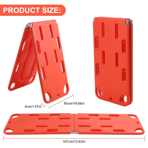 Two-Fold Spine Board Stretcher with Adjustable Seat Belt Medical Stretcher Weight Capacity 350lbs/159KG Rescue Board for Patient Transport Rescues 19.68x73.62in